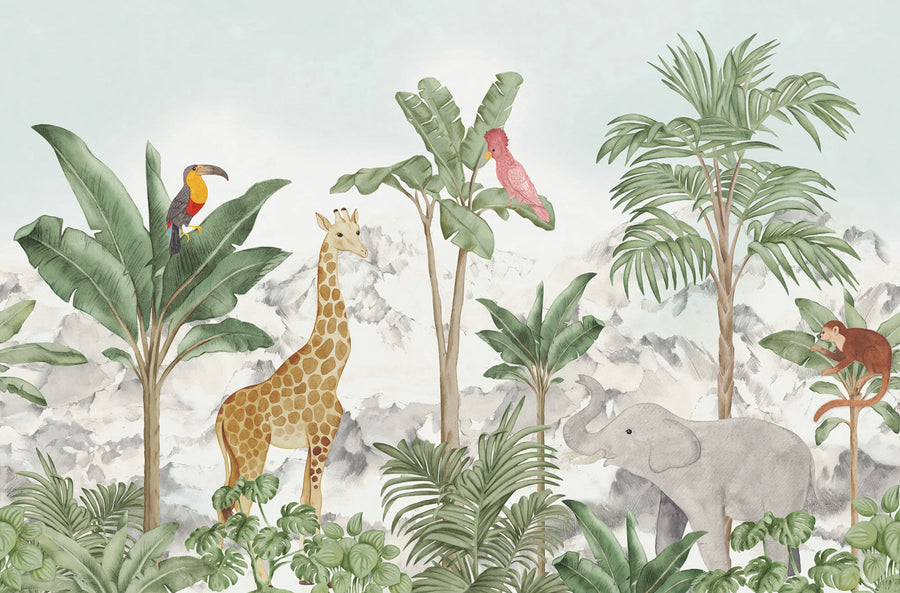 Friends of the jungle, Green Mural Wallpaper
