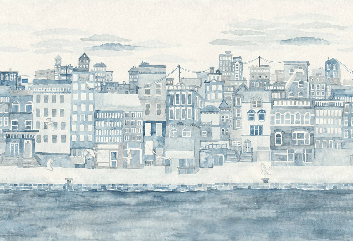 Harbor, Blue Mural Wallpaper - pure wallpaper artwork