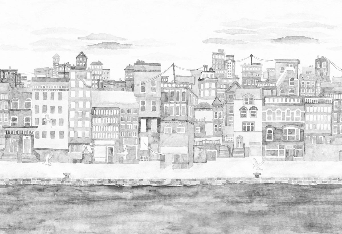 Harbor, Gray Mural Wallpaper - pure wallpaper artwork
