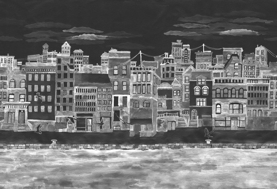 Harbor, Black Mural Wallpaper