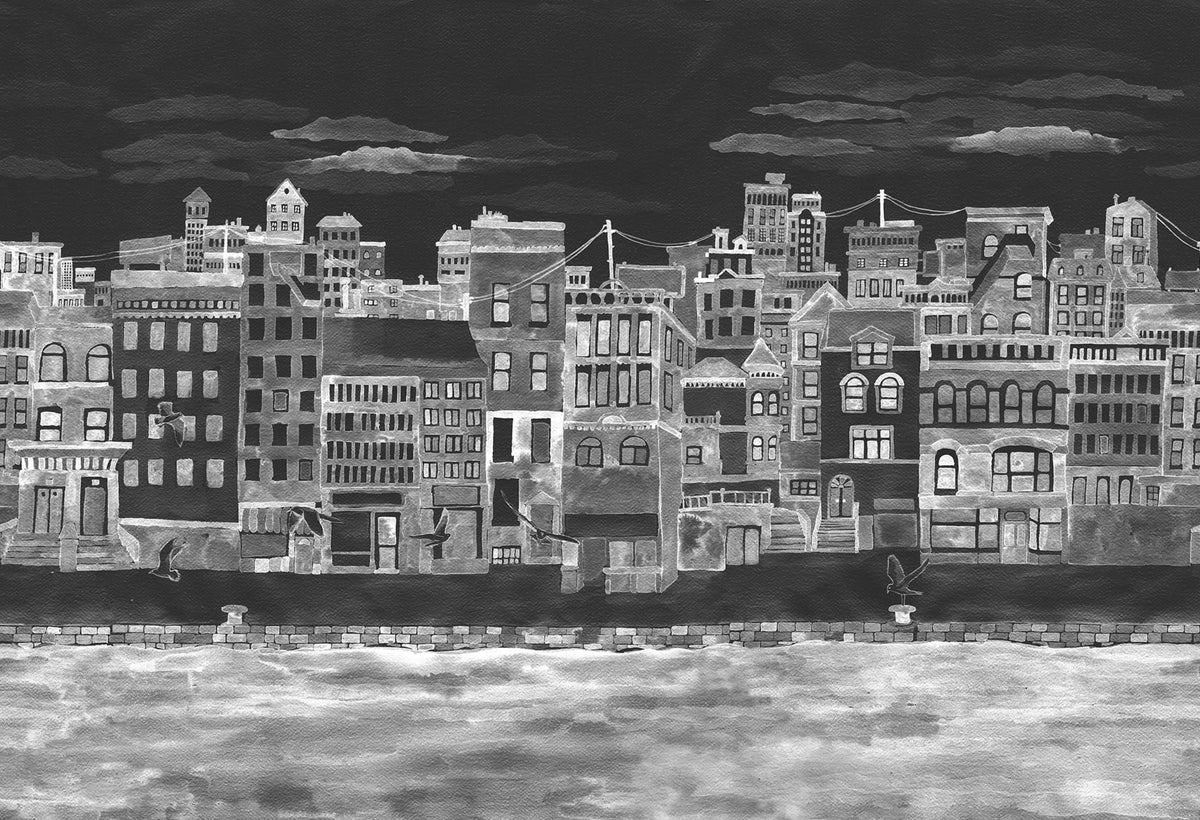 Harbor, Black Mural Wallpaper - pure wallpaper artwork