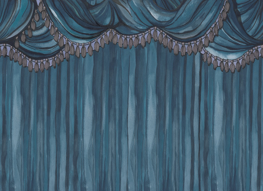 Behind the Curtains, Blue Mural Wallpaper