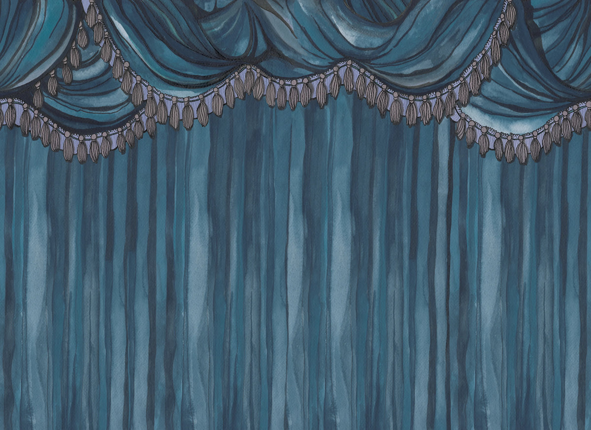 Behind the Curtains, Blue Mural Wallpaper - pure wallpaper artwork