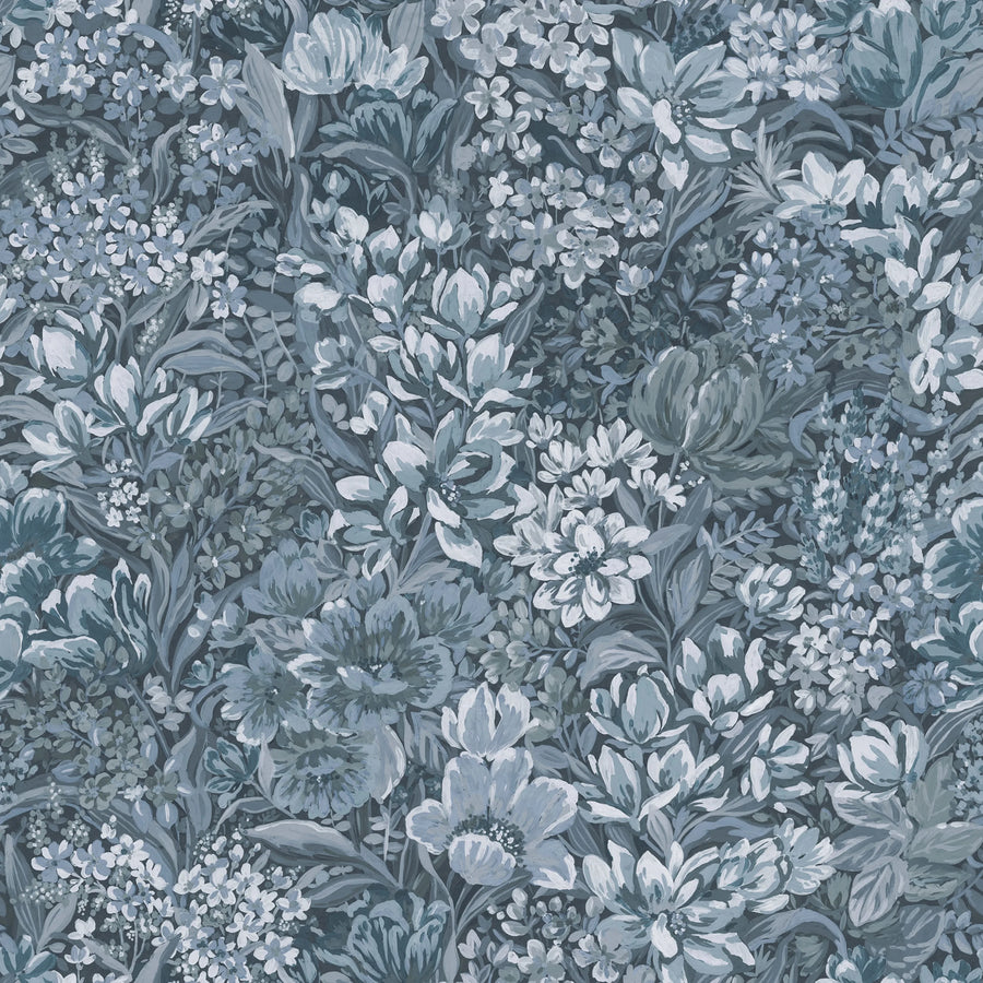 Floral Garden, Blue Mural Wallpaper