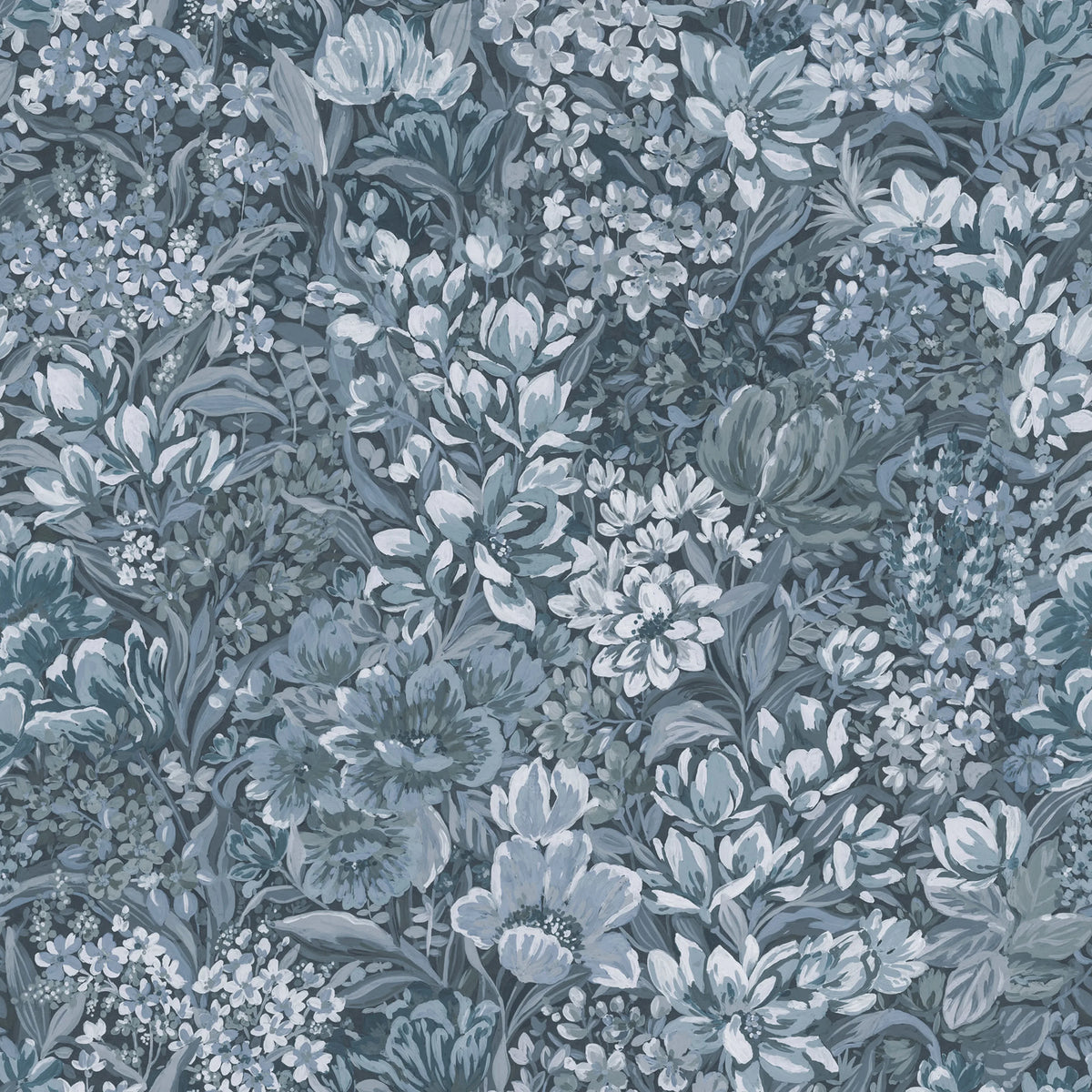 Floral Garden, Blue Mural Wallpaper - pure wallpaper artwork