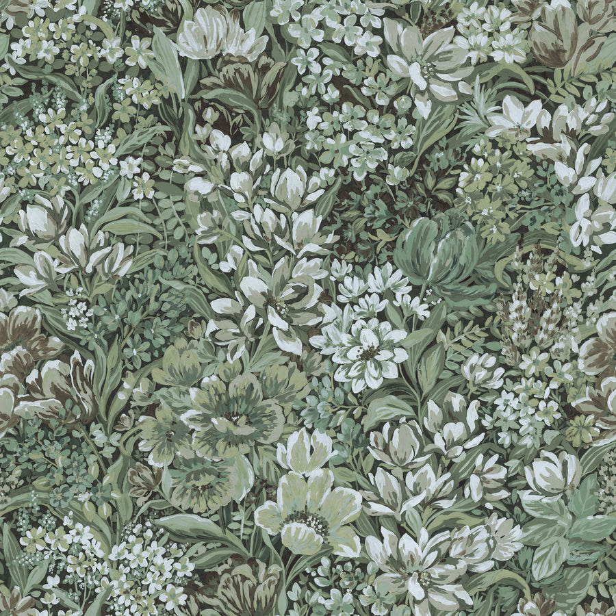 Floral Garden, Green Mural Wallpaper