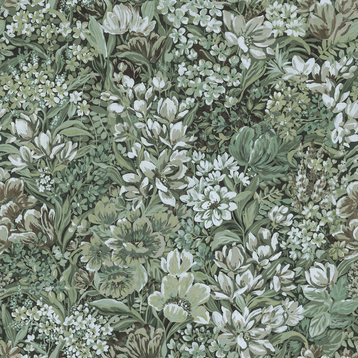 Floral Garden, Green Mural Wallpaper - pure wallpaper artwork