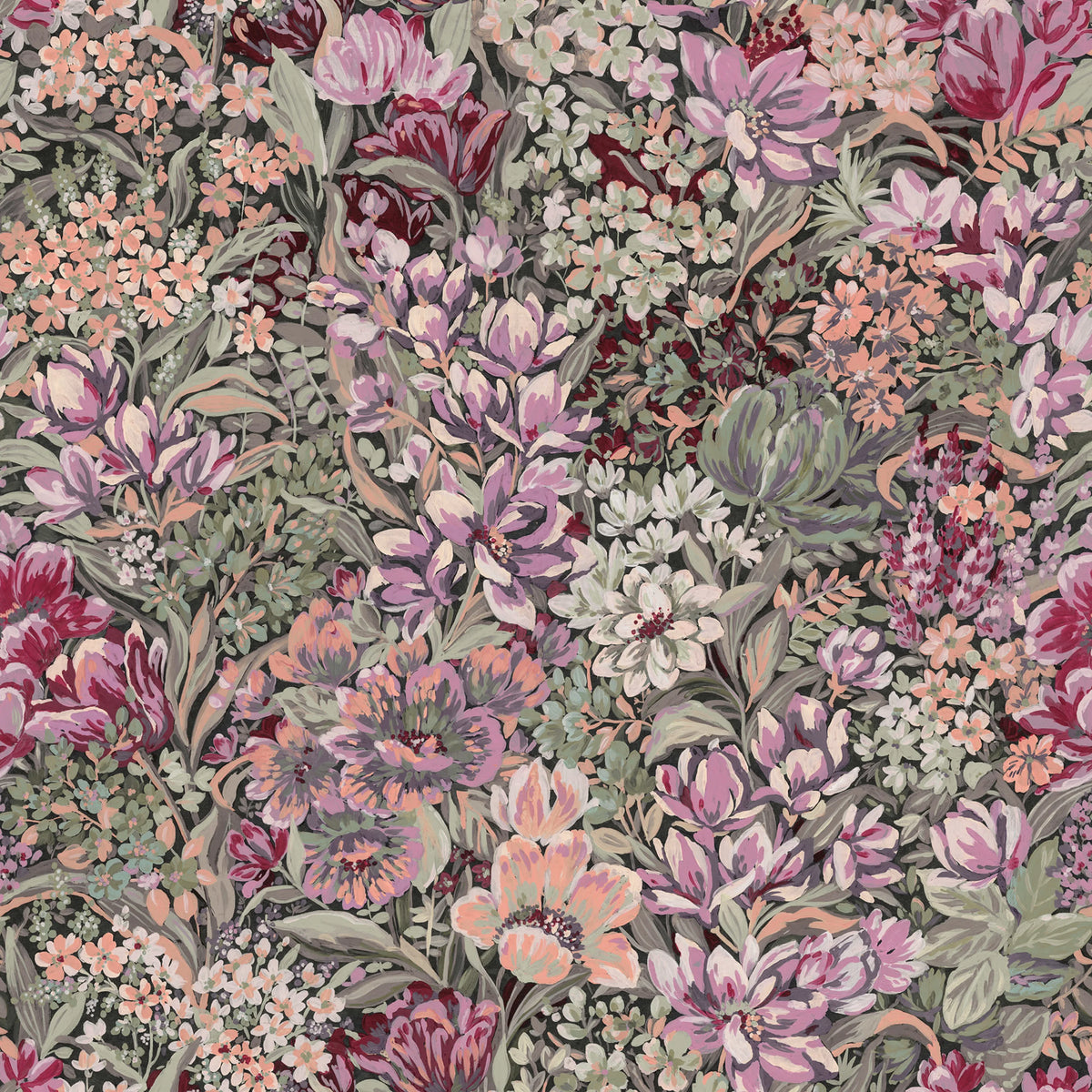Floral Garden, Red Mural Wallpaper - pure wallpaper artwork