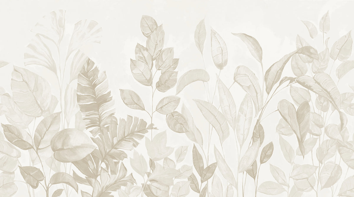 Happy Plants, Beige Mural Wallpaper - pure wallpaper artwork