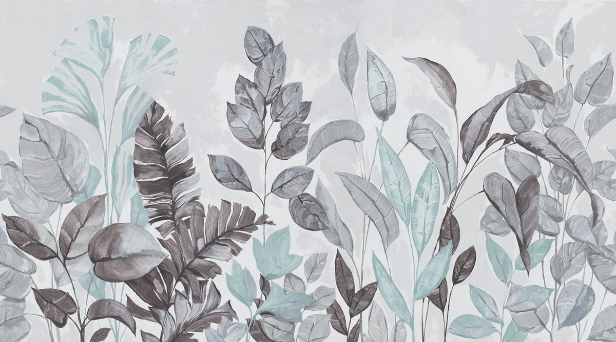 Happy Plants, Blue Mural Wallpaper - pure wallpaper artwork
