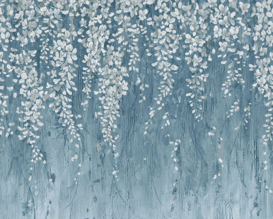 Draped Blossoms, Dark Blue Mural Wallpaper