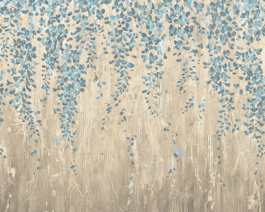 Draped Blossoms, Blue Mural Wallpaper