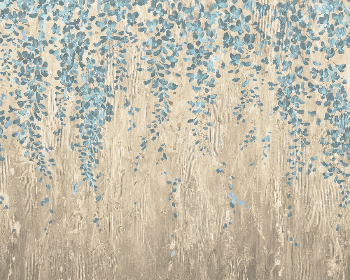 Draped Blossoms, Blue Mural Wallpaper - pure wallpaper artwork