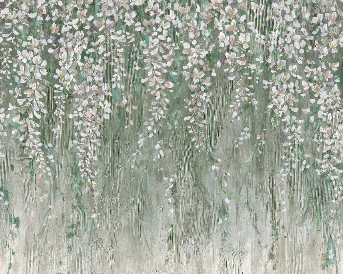Draped Blossoms, Green Mural Wallpaper - pure wallpaper artwork