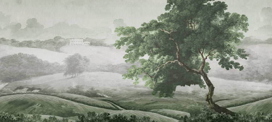 Vintage Tree, Soft Green Mural Wallpaper