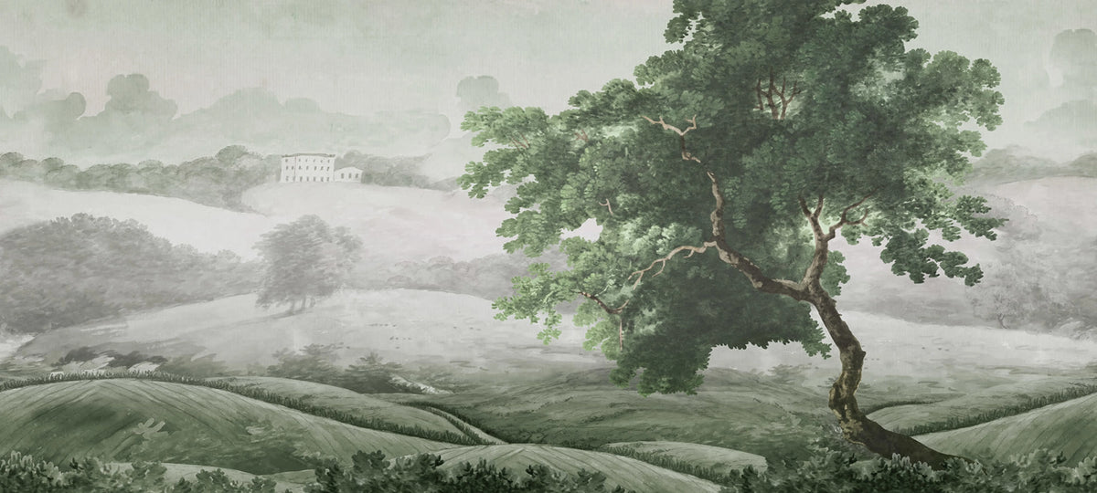 Vintage Tree, Soft Green Mural Wallpaper - pure wallpaper artwork