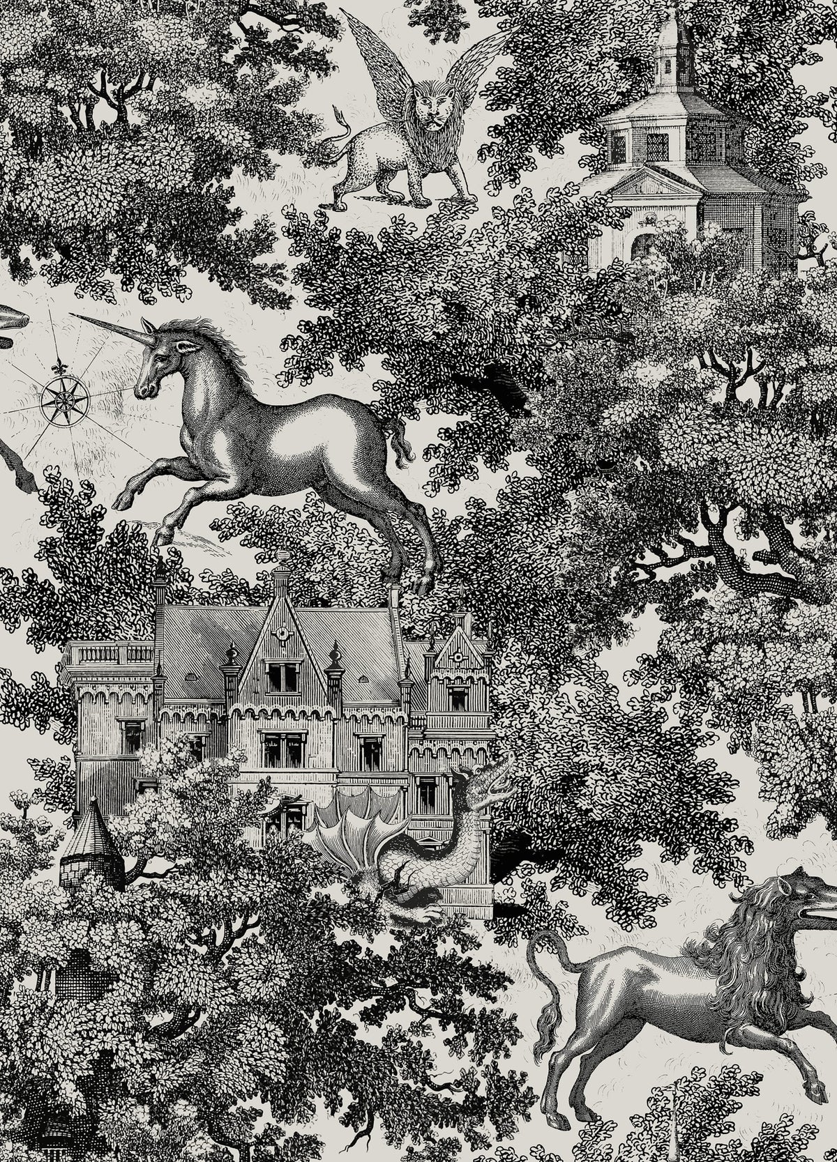 Fairy Tale Castle, Graphite Mural Wallpaper - pure wallpaper artwork