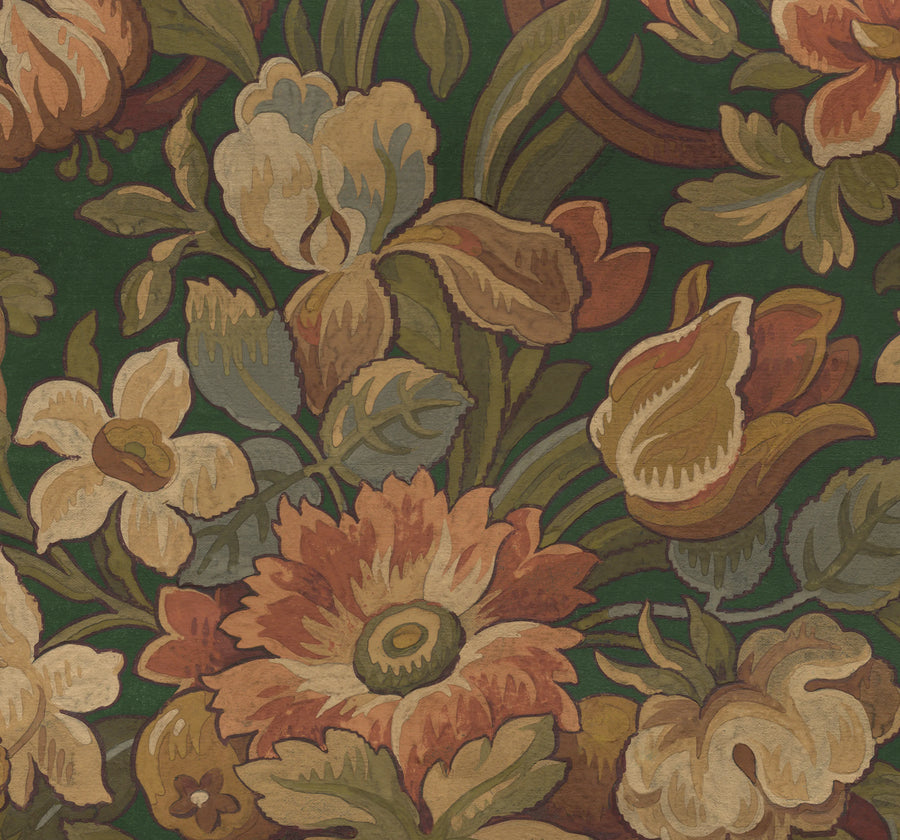 Vintage Flora, Green Mural Wallpaper