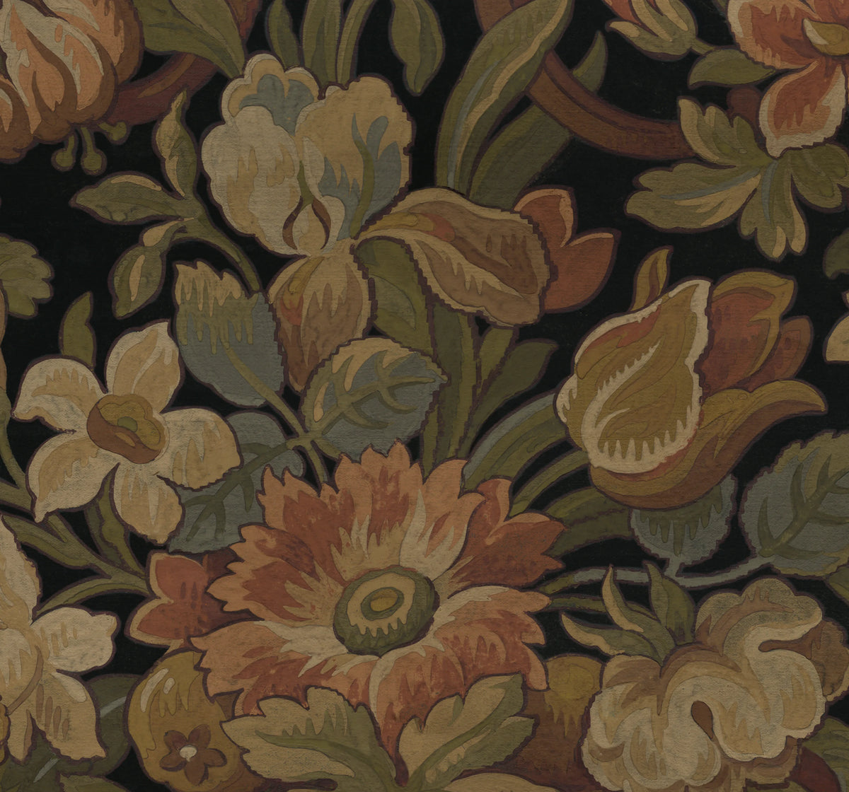 Vintage Flora, Ebony Mural Wallpaper - pure wallpaper artwork