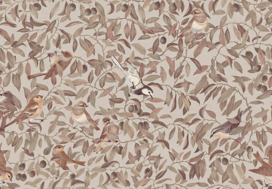 Backwood Birds, Brown Mural Wallpaper