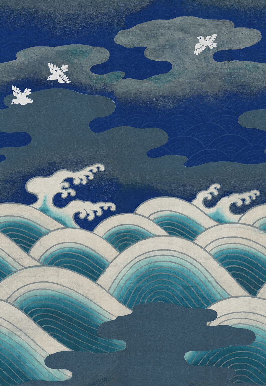 Waves Of Happiness, Blue Mural Wallpaper