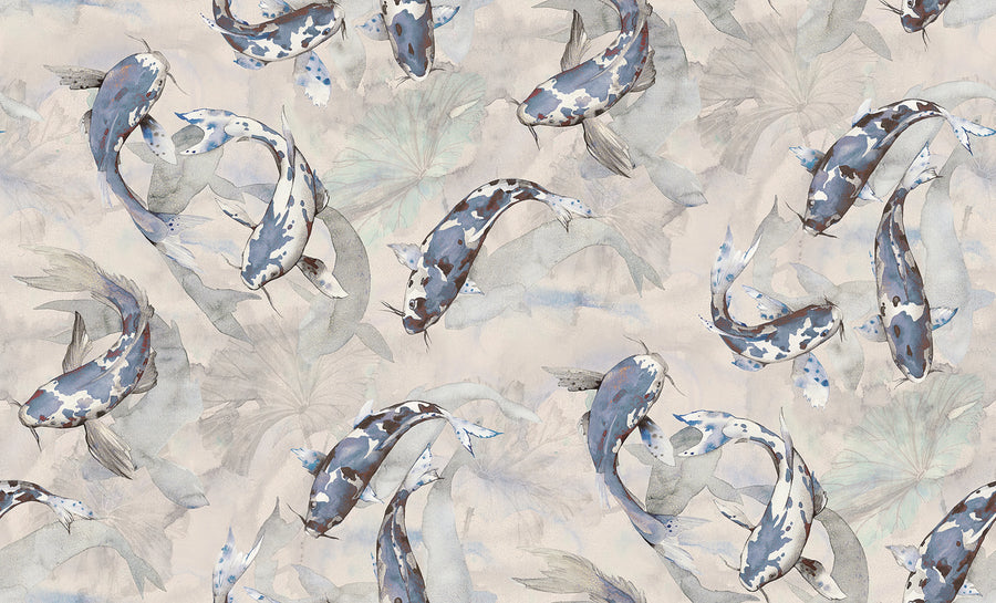 Koi, Blue Mural Wallpaper