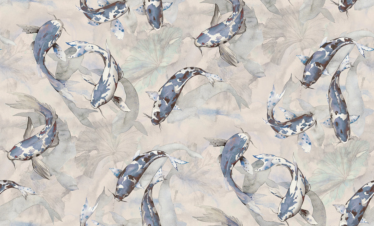 Koi, Blue Mural Wallpaper - pure wallpaper artwork