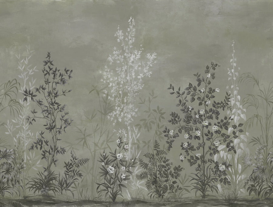 Chinoiserie Haze, Green Mural Wallpaper
