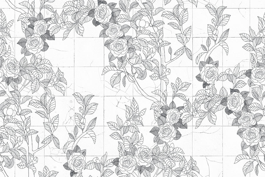 Rose Tiles, Graphite Mural Wallpaper