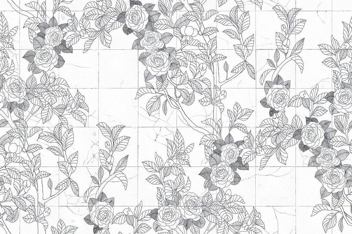 Rose Tiles, Graphite Mural Wallpaper - pure wallpaper artwork