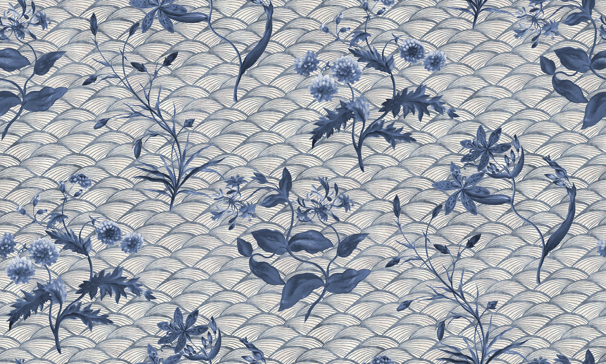 Floral Ripple Blue Mural Wallpaper - pure wallpaper artwork