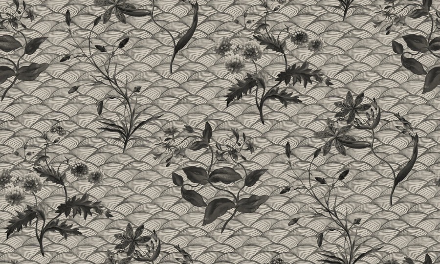 Floral Ripple Graphite Mural Wallpaper