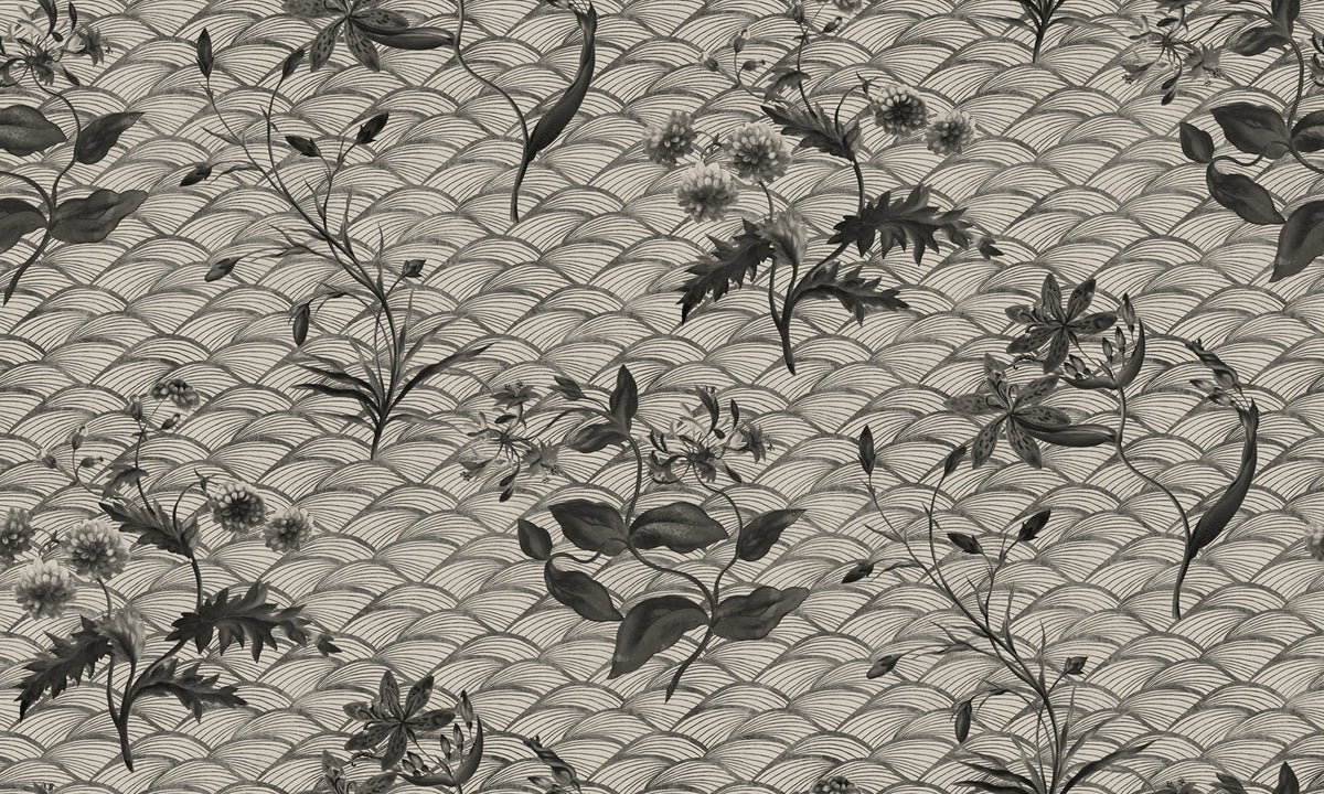 Floral Ripple Graphite Mural Wallpaper - pure wallpaper artwork