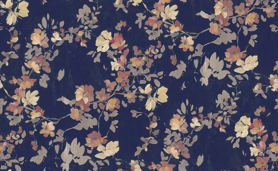 Blooming Garden, Dark Blue Mural Wallpaper
