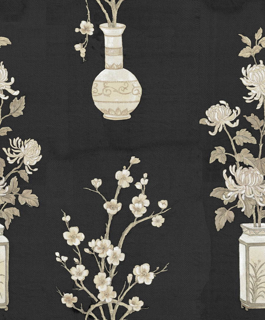 Japanese Vases Graphite Mural Wallpaper