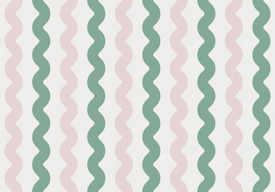 Wobbly Green & Pink Mural Wallpaper