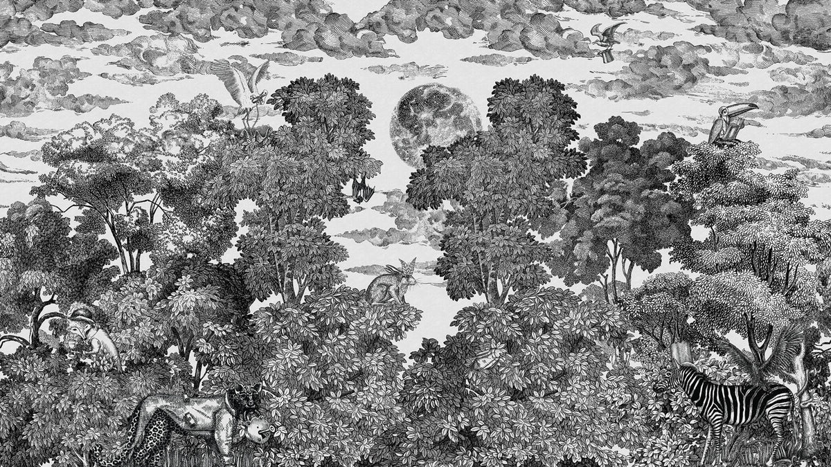 Bellewood Under The Moon, Graphite Mural Wallpaper - pure wallpaper artwork