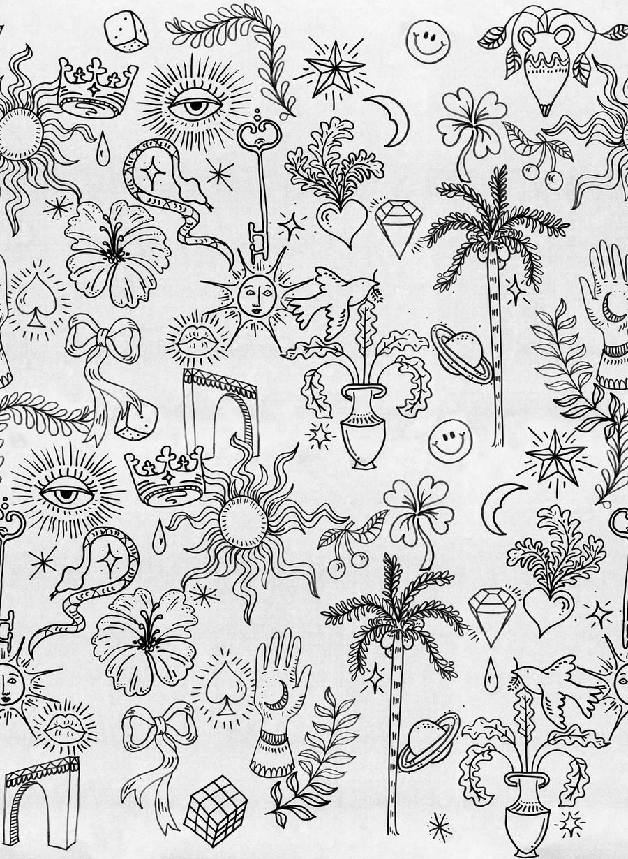 Doodle, White Mural Wallpaper