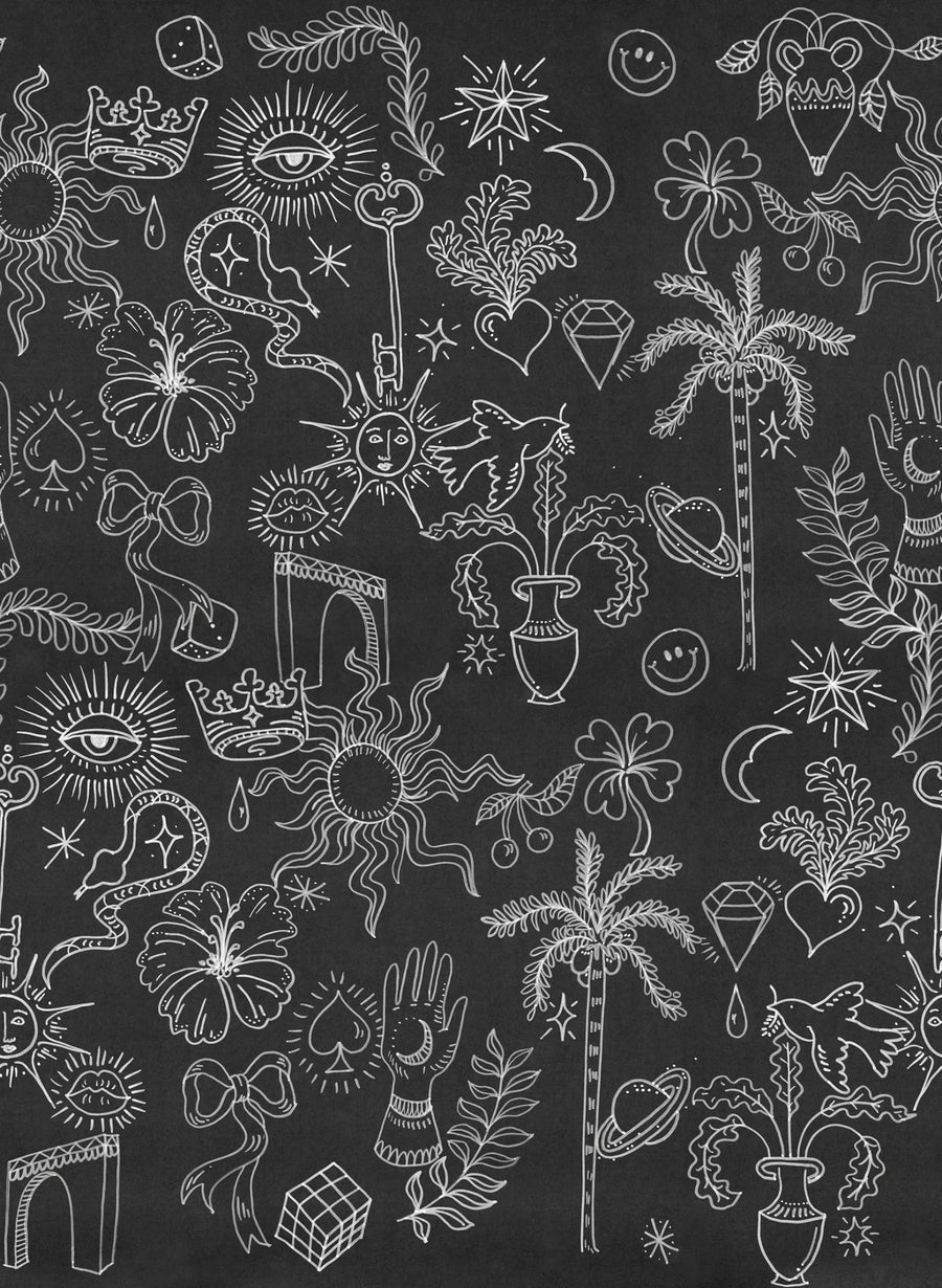Doodle, Black Mural Wallpaper