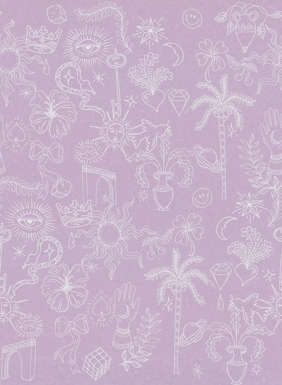 Doodle, Lilac Mural Wallpaper