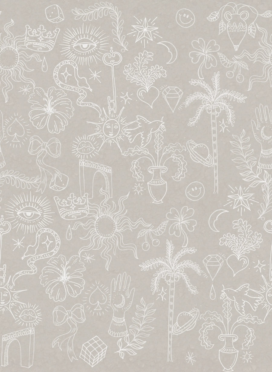 Doodle, Beige Mural Wallpaper