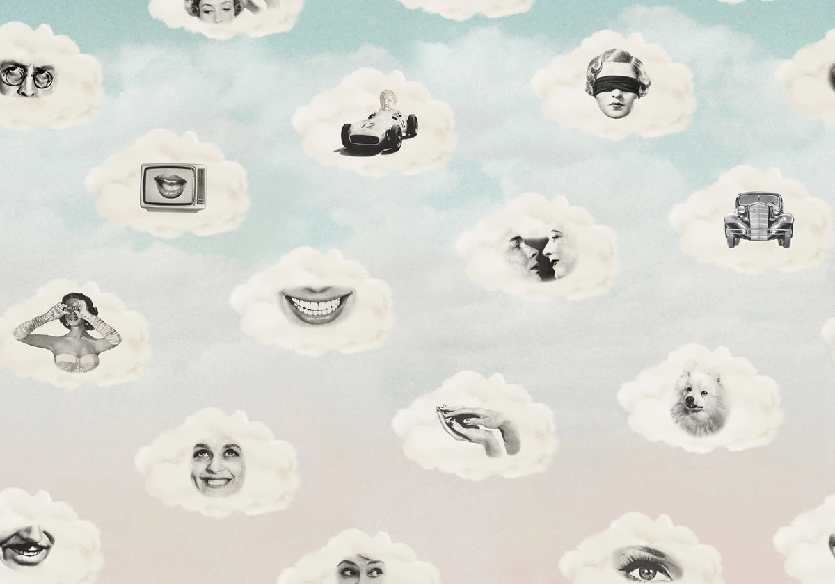 Retro Clouds, Blue Mural Wallpaper - pure wallpaper artwork
