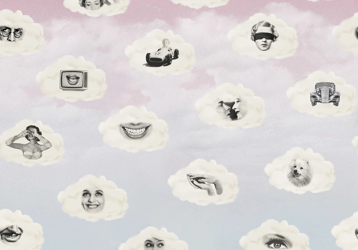Retro Clouds, Pink Mural Wallpaper - pure wallpaper artwork