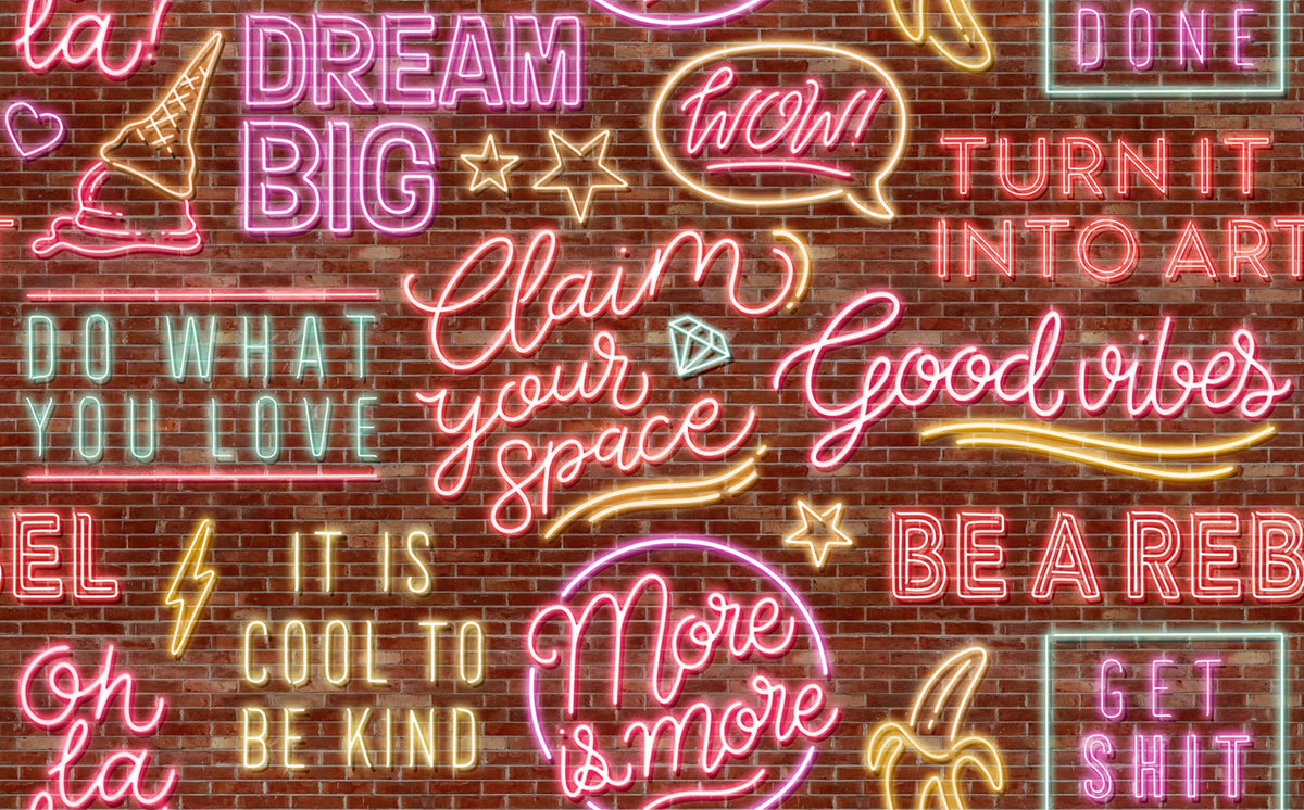 Neon Vibes, Brickwall Mural Wallpaper - pure wallpaper artwork