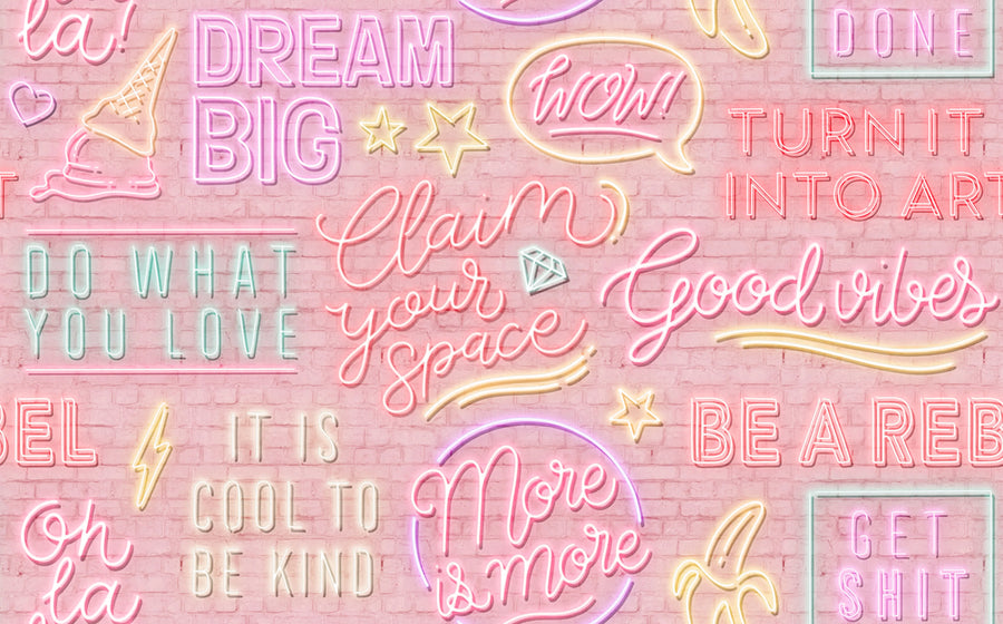 Neon Vibes, Pink Bricks Mural Wallpaper