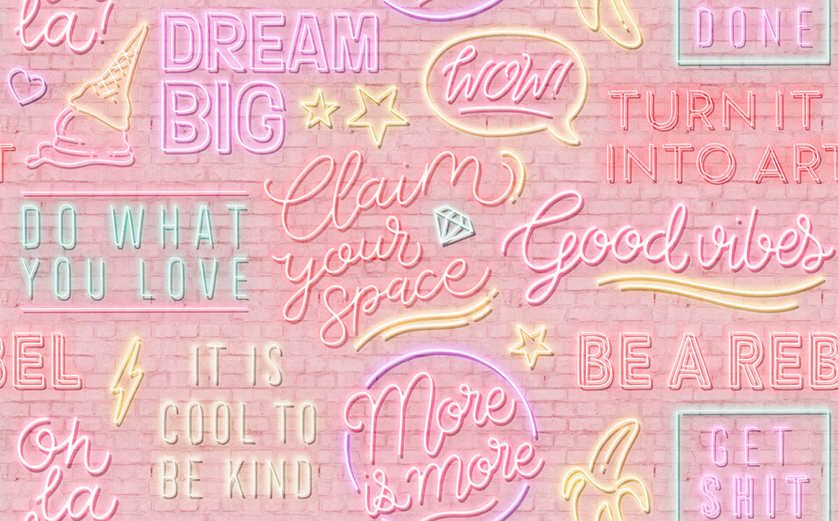 Neon Vibes, Pink Bricks Mural Wallpaper - pure wallpaper artwork