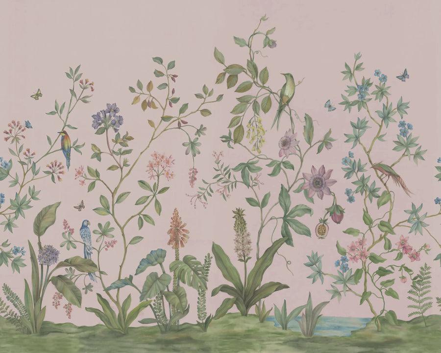 Chinoiserie, Pink Mural Wallpaper