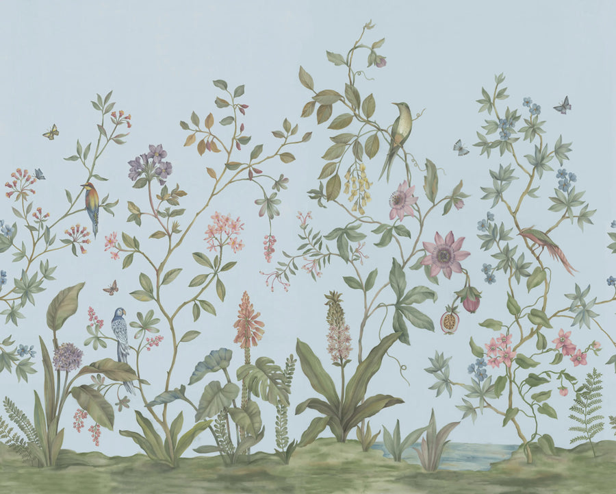 Chinoiserie, Blue Mural Wallpaper