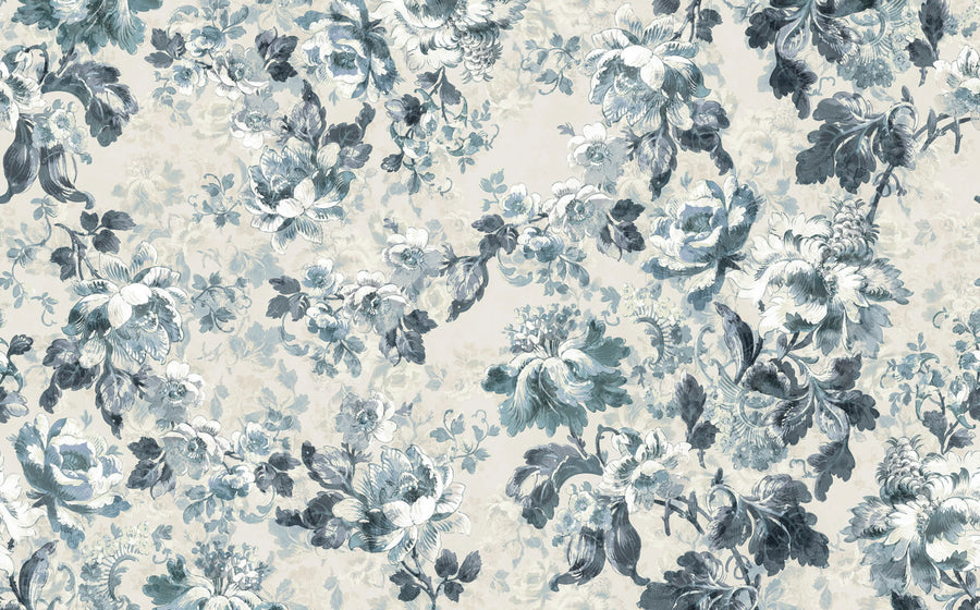 Roses, Blue Mural Wallpaper