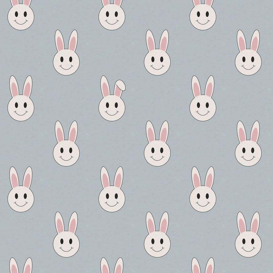 Year of the rabbit smiley, Light Blue Mural Wallpaper